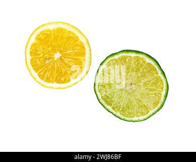 Lemon. Slices lemon,  lime isolated on white background. Citrus fruit slice. Stock Photo