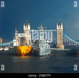 Happy Mariner Ship,HMS Belfast,Tower Bridge,London,England Stock Photo