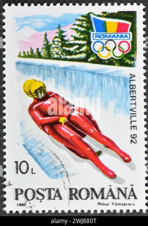 Cancelled postage stamp printed by Romania, that shows Winter Olympic Games 1992 - Albertville, circa 1992. Stock Photo