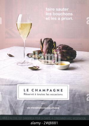 2018 Champagne campaign, French print ad. "Les vignerons de champagne". The campaign was launched by the Champagne winegrowers’ organisation (SGV) Stock Photo