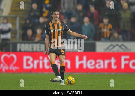 Jacob Greaves of Hull City passes the ball during the Sky Bet Championship match Rotherham United vs Hull City at New York Stadium, Rotherham, United Kingdom, 13th February 2024 (Photo by Craig Cresswell/News Images) in, on 2/13/2024. (Photo by Craig Cresswell/News Images/Sipa USA) Credit: Sipa USA/Alamy Live News Stock Photo