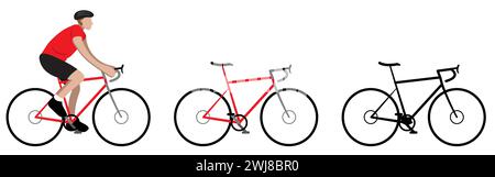 Bicycle with Rider, Road Bike Cycling Concept, Silhouette of a racing bike Stock Vector