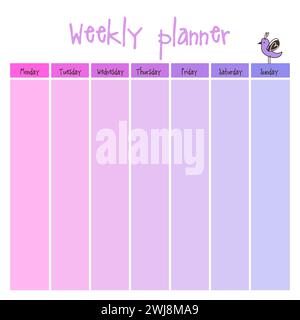 Planner. Note paper, Notes, to do list. Organiser planner template. Note paper. Weekly. Printable. Stock Vector