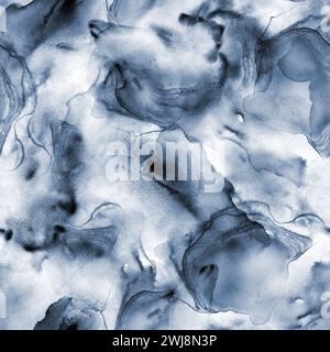 Abstract watercolor liquid stain luxury background. Hand drawn navy blue fluid stains, splashes elements seamless pattern. Watercolour texture. Print Stock Photo