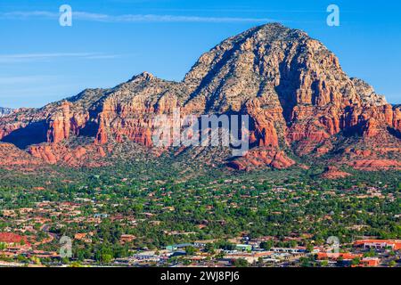 Thunder Mountain (also called Capitol Butte) overlooking the city of Sedona. Stock Photo