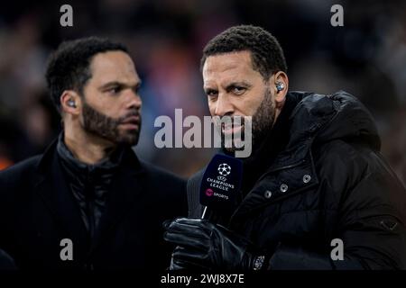 Copenhagen, Denmark. 13th Feb, 2024. Ex-footballer and now TV-pundit Rio Ferdinand seen during the UEFA Champions League match between FC Copenhagen and Manchester City at Parken in Copenhagen. (Photo Credit: Gonzales Photo/Alamy Live News Stock Photo