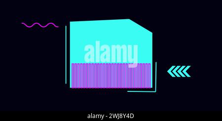 Tech template in cyberpunk style geometric shape. Rectangle lines and arrows. Design social networks mobile application banners poster postcard presentation and advertisement. Vector illustration. Stock Vector