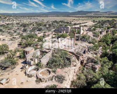 Aerial view of ancient Jesuit mining furnaces against a backdrop of the ...