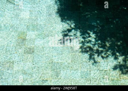 Water surface In swimming pool with sunny reflections and shadows. Stock Photo