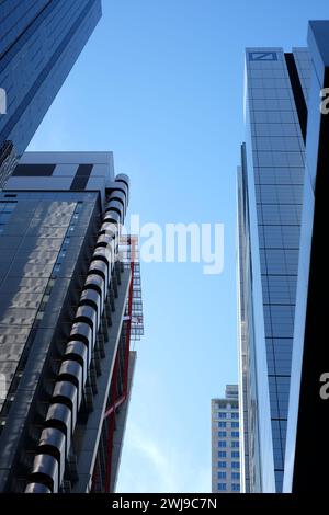 Sydney CBD Skyscraper Architecture, 8 Chifley Square office tower by Mirvac, & the metal skin of Deutsche Bank Place tower. Stock Photo