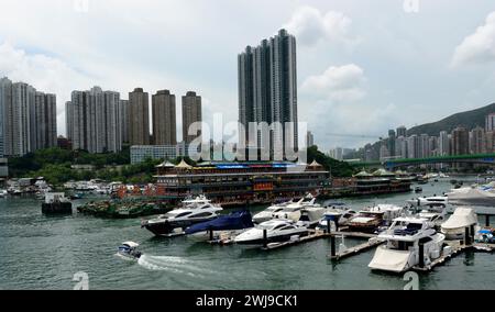 The iconic Jumbo floating restaurant in the Aberdeen South Typhoon shelter in Hong Kong. Stock Photo