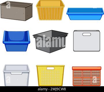 plastic crate set cartoon vector illustration Stock Vector