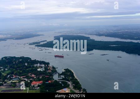 Aerial view of Changi village and Pulau Ubin island in Singapore. Stock Photo