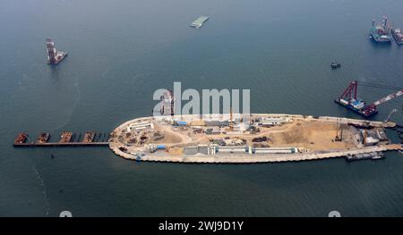 Aerial view of the Hong Kong-Zuhai-Macau bridge construction site. Stock Photo