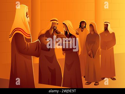 Biblical vector illustration series, forty days after Jesus' birth, Mary and Joseph carried Him to the Temple in Jerusalem Stock Vector