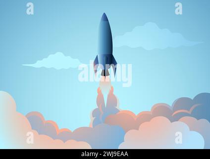 Vector illustration of a rocket launch, concept for start-up business, new product on a market Stock Vector