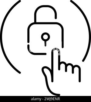 Opening lock with fingerprint. Pixel perfect icon Stock Vector