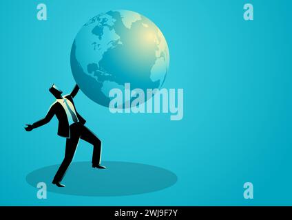 Vector illustration of a businessman trying to hug the world Stock Vector