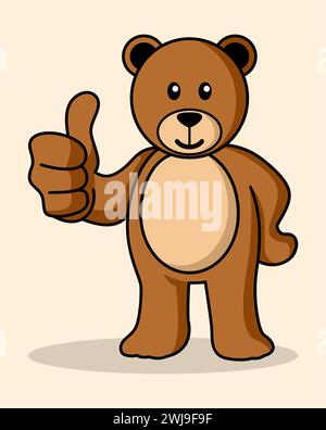 Simple flat cartoon of a cute bear doing thumbs up, vector illustration Stock Vector