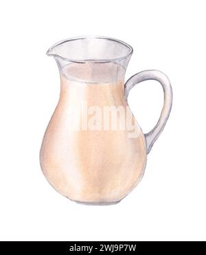 Watercolor glass jug with milk. Hand drawn illustration, isolated on white background Stock Photo