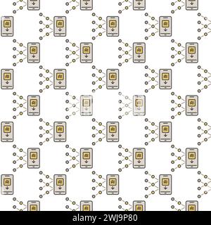 AI Artificial Intelligence in Smartphone vector Mobile Technology concept colored seamless pattern Stock Vector