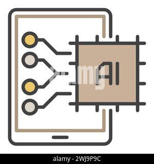 AI Chip in Tablet vector Artificial Intelligence concept colored icon or sign Stock Vector