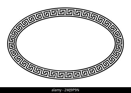 Oval meander frame with seamless Greek key pattern. Decorative border with Greek fret motif, constructed from continuous lines. Stock Photo