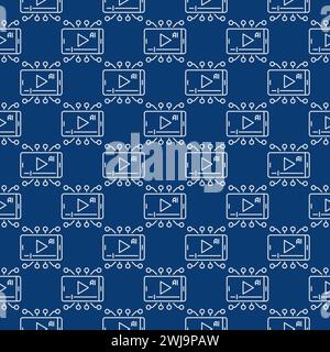 AI Video on Phone Screen vector Artificial Intelligence Smartphone concept blue seamless pattern in outline style Stock Vector