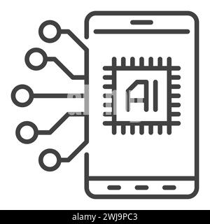 AI inside Smartphone vector Artificial Intelligence Phone concept thin line icon or design element Stock Vector
