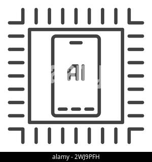 AI Phone inside Chip vector Artificial Intelligence concept icon or sign in outline style Stock Vector