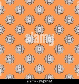 AI Smartphone inside Cog Wheel vector AI Mobile Technology concept colored seamless pattern Stock Vector