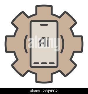 AI Smartphone inside Cog Wheel vector AI Mobile Technology concept colored icon or design element Stock Vector