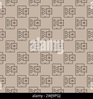 AI Chip in Tablet vector Artificial Intelligence concept colored seamless pattern Stock Vector