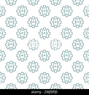 Gear with AI Smartphone vector AI Mobile Technology concept outline seamless pattern Stock Vector