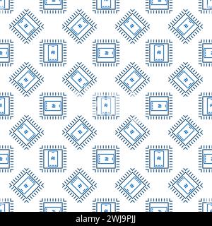 AI Phone inside Chip vector Artificial Intelligence concept seamless pattern in outline style Stock Vector