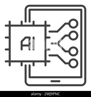 Tablet with AI Chip vector Artificial Intelligence concept icon or sign in outline style Stock Vector