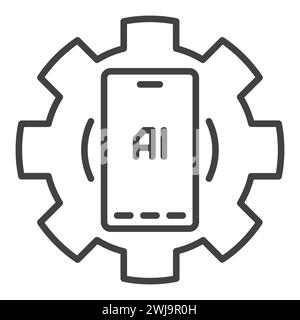 Gear with AI Smartphone vector AI Mobile Technology concept outline icon or design element Stock Vector