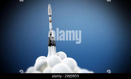 Space rocket ship launching to space. 3D illustration. Stock Photo