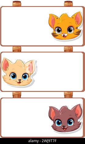 Three adorable cartoon kittens with empty boards Stock Vector