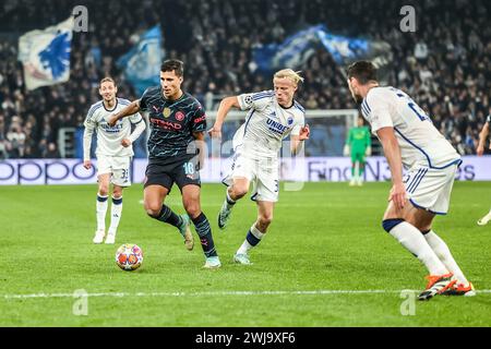 Copenhagen, Denmark. 13th Feb, 2024. Rodri (16) of Manchester City seen during the UEFA Champions League match between FC Copenhagen and Manchester City at Parken in Copenhagen. (Photo Credit: Gonzales Photo/Alamy Live News Stock Photo