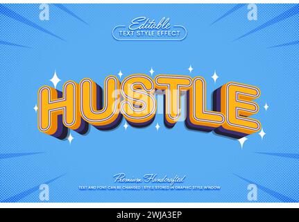 Hustle 3D vector text effect graphic style. Editable vector headline and title template. Stock Vector