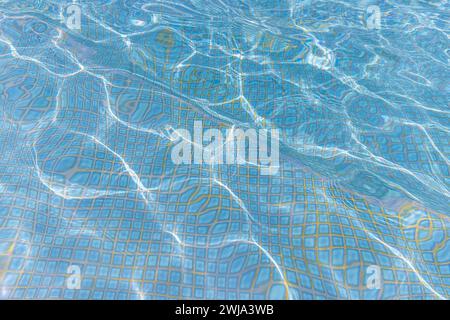 Beautiful relaxing swimming pool water sun reflection background. Ripple water texture background, natural sunlight. Abstract artistic water surface Stock Photo