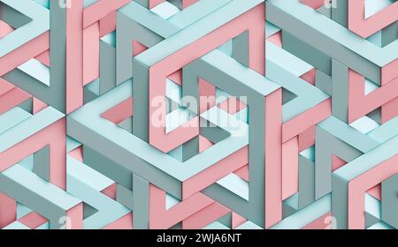 3D Wallpaper of decorative origami mosaic - geometric knot of pink and mint colors with high quality seamless realistic texture Stock Photo