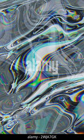 A dynamic abstract background with swirling liquid patterns and colorful light refractions, creating a psychedelic effect Stock Photo