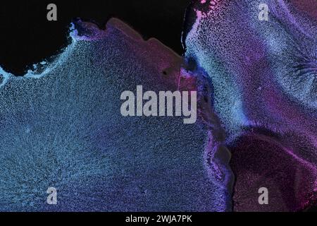 Vivid and richly textured abstract background featuring a cosmic blend of blue and purple shades, resembling a nebula or galaxy Stock Photo