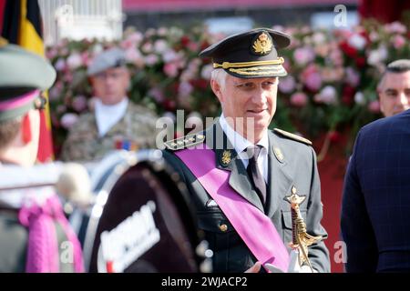 Belgium, Brussels: the Belgian royal family on the occasion of the National Holiday on July 21, 2023. King Philippe of Belgium attending the military Stock Photo