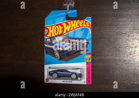 Hot Wheels is an American brand of scale model cars invented by Elliot Handler and introduced by his company Mattel on May 18, 1968. DMC Delorean. Stock Photo