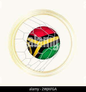 Vanuatu scoring goal, abstract football symbol with illustration of Vanuatu ball in soccer net. Vector sport illustration. Stock Vector