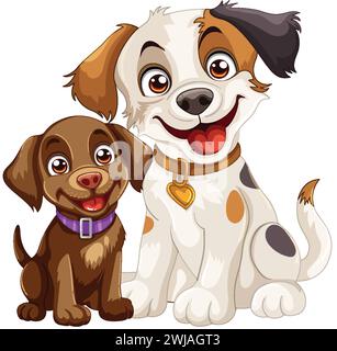 Two happy cartoon dogs sitting together. Stock Vector