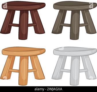 Four simple wooden stools in different colors Stock Vector